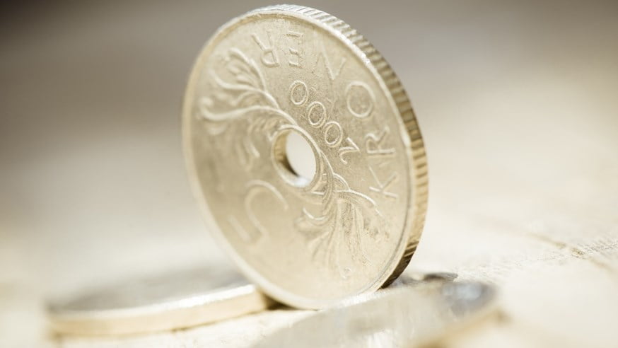 Tre fem krone mynter. foto